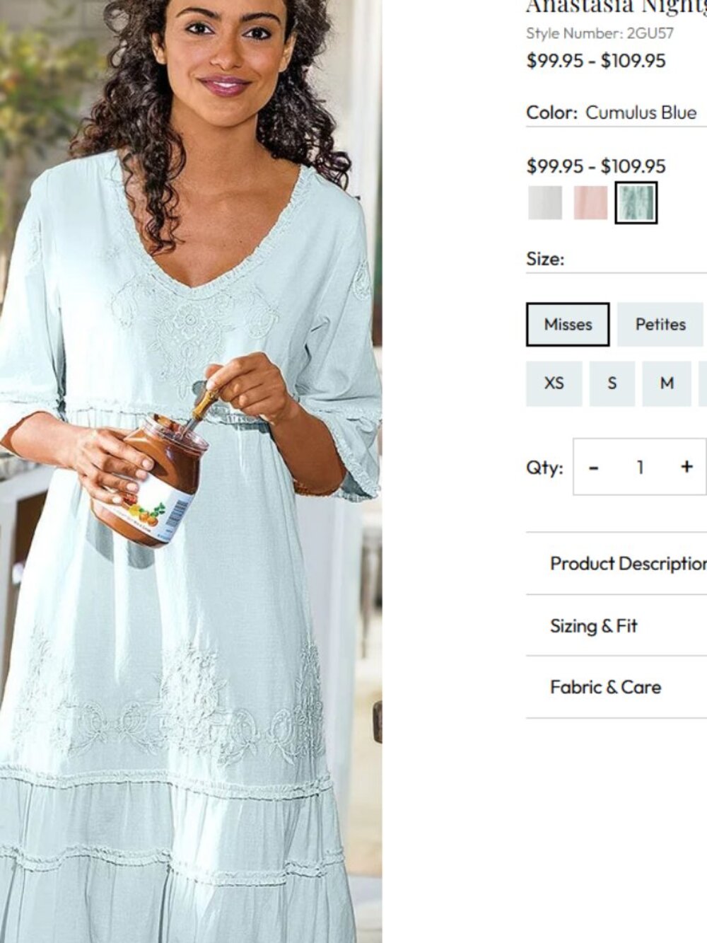 Soft Surroundings Anastasia Nightgown Size 2X 2GU57